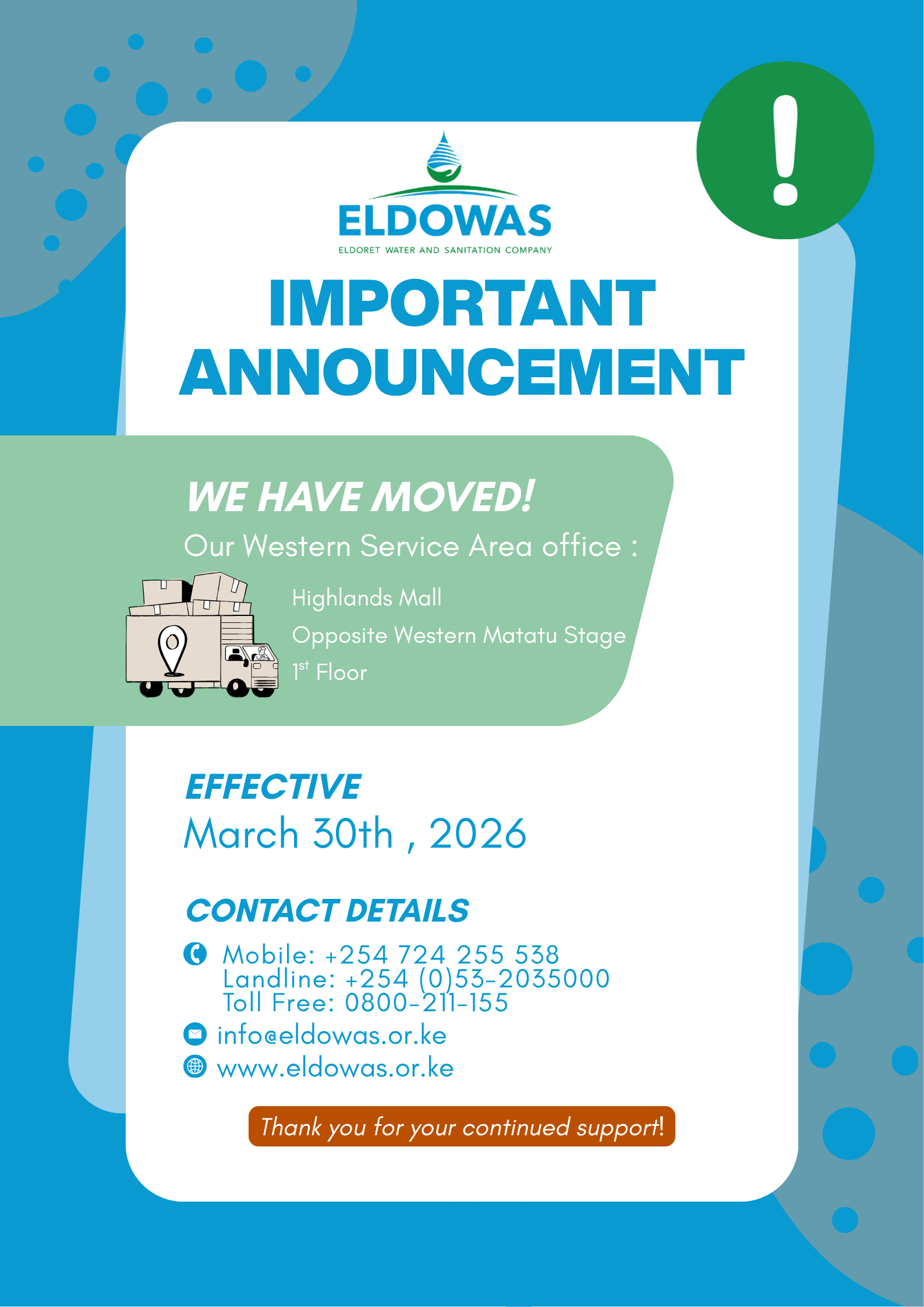 Printer Relocation Poster NOTICE OF OFFICE RELOCATION - ELDOWAS